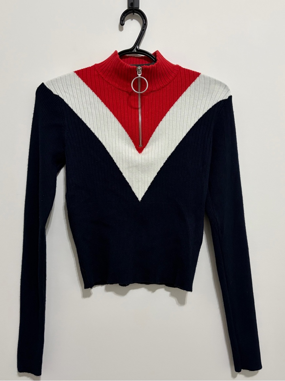H&M Color Block Ribbed Half-Zip Crop Sweater